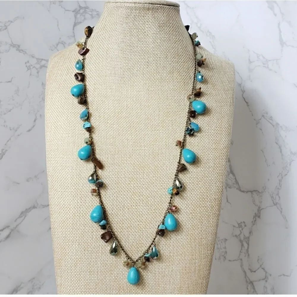 ARTISAN Resin & Stone Long Beaded Bronze Chain Necklace